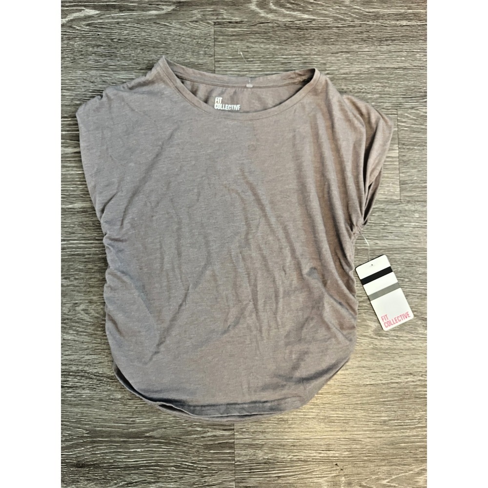 Women's Fit collective Ruched Work Out Top Cinder Gray Taupe L Large